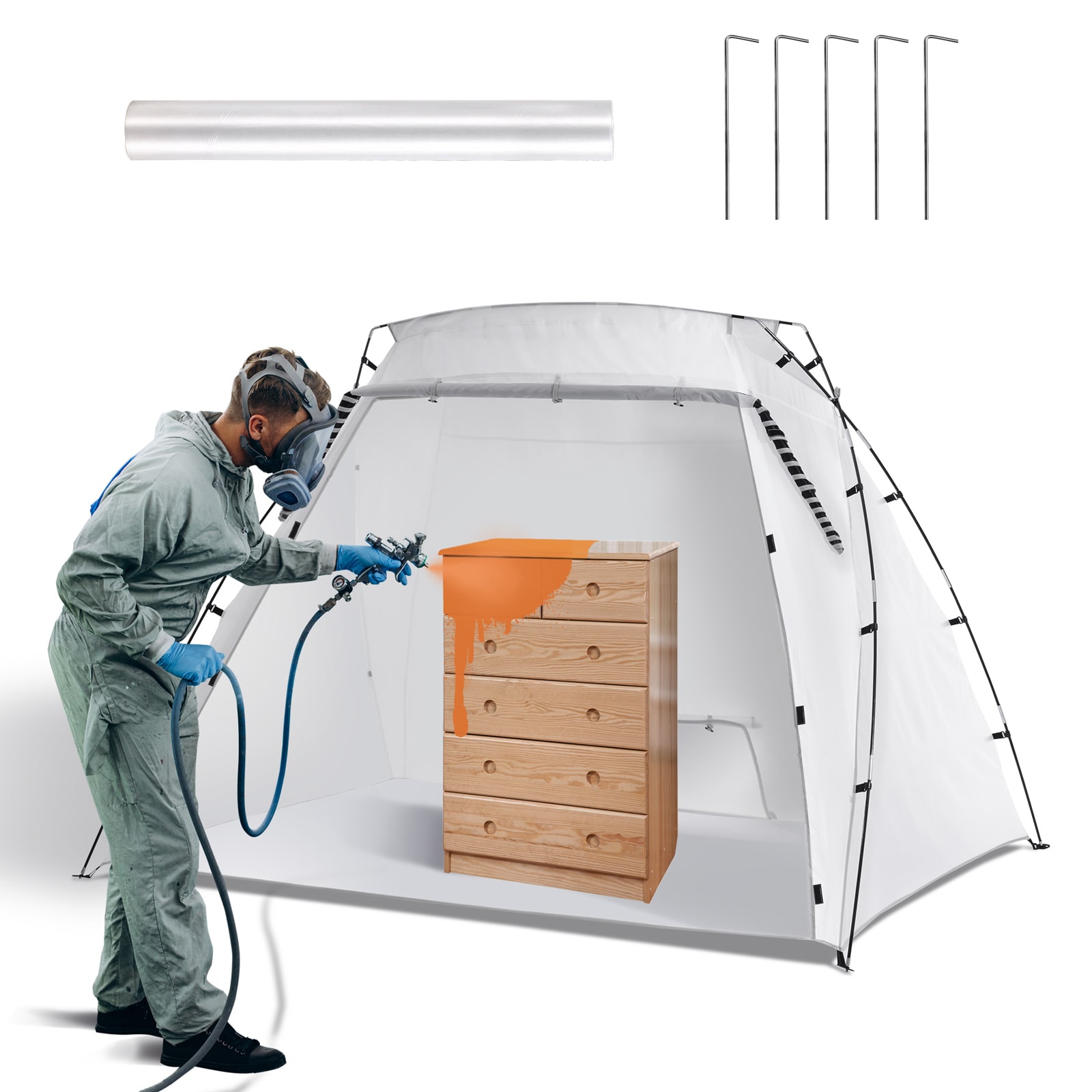 Portable Spray Paint Tent Shelter With Built-in Floor And Mesh_voghion.com